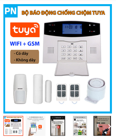 Bộ Báo Động Chống Trộm Wifi Sim GSM Tuya có dây và không dây (Bản tiếng việt)